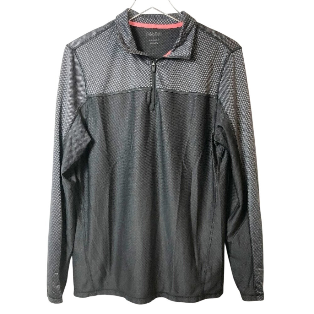 Calvin Klein Women's Quarter Zip Black & Gray Color Block Pullover Top Size S